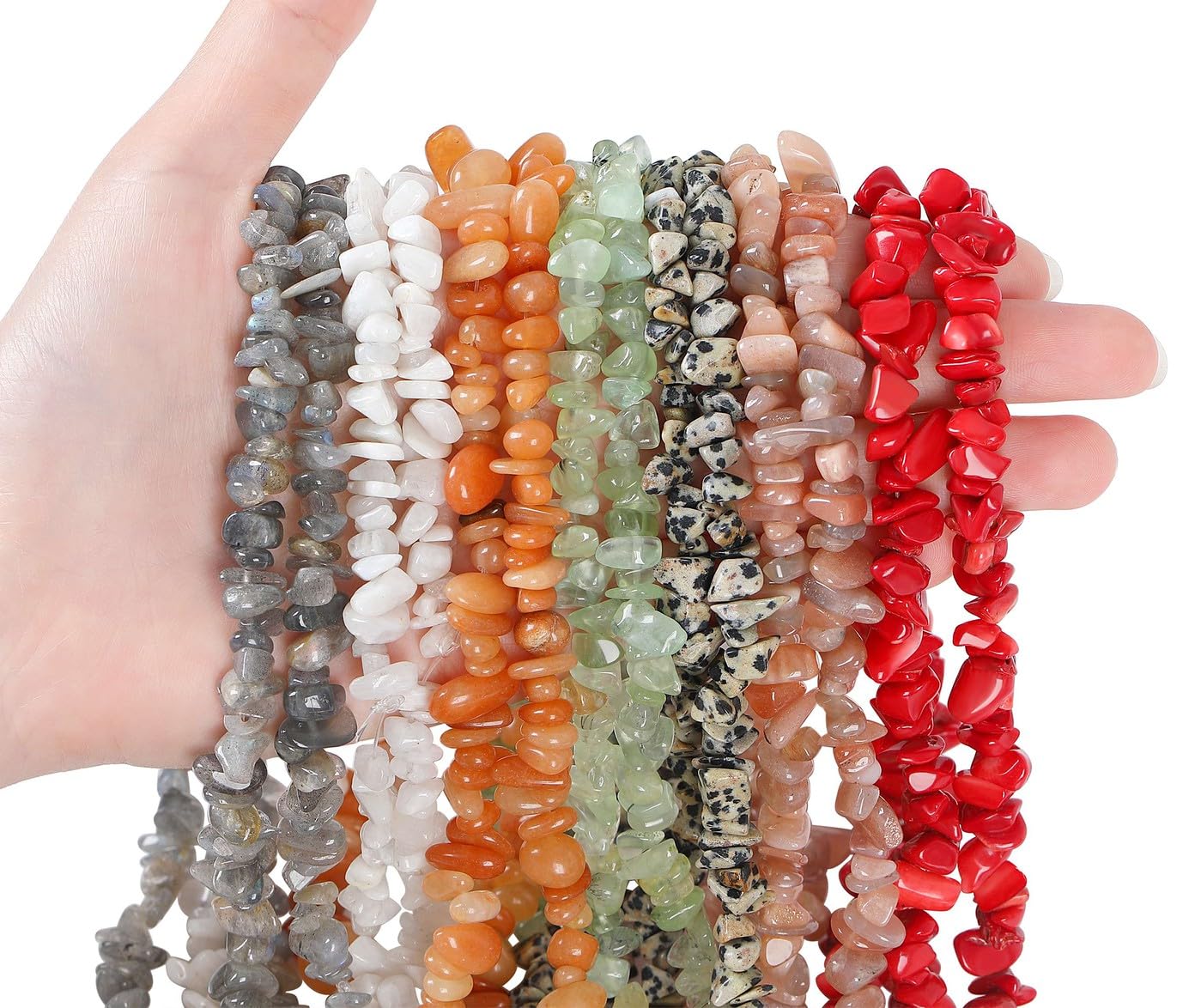 LAIDANLA Sunstone 400pcs Natural Chip Stone Beads 5-8mm Healing Crystal Irregular Gemstones Drilled DIY Loose Rocks Bead Crystal for Bracelet Earrings Necklace Jewelry Making Crafting