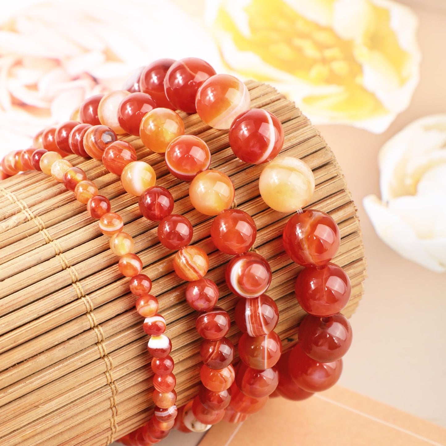 AD Beads 8mm Handmade Red Stripe Agate Elastic Bracelet – Natural Gemstone for Confidence – Meditation, Yoga, Healing and Energy Gift for Men Women