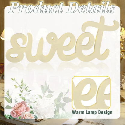Glooglitter 3 Pcs Love Is Sweet Table Decor Wooden Love Is Sweet Sign LED Hollow Sign for Dessert Freestanding Letter Shelf Rustic Wedding Bridal Shower Engagement Bachelorette Party Decor(Beige)
