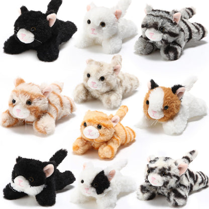 Lenwen 10 Pcs Cat Stuffed Animals Bulk Soft Cuddly Kitten Plush Sets Kittens Assorted Fluffy Stuffed Cats for Kiddos Birthday Gift Pet Party Favors Stuffers(Prone Style)