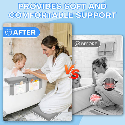 Bath Kneeler and Elbow Rest Pad Set, Comfortable Baby Bath Kneeling Pad for Tub with Toy Organizer Pockets, Non-Slip Knee Pad for Bathing Baby, Quick Dry Bathtub Mat for Toddler & Infant - Grey
