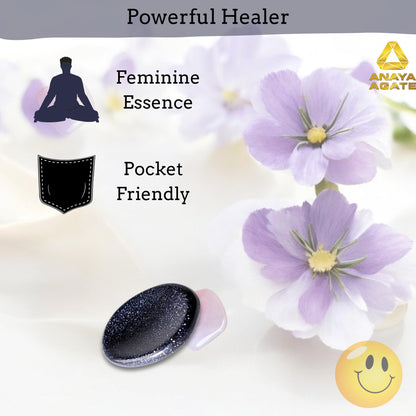 Anaya Agate Blue Goldstone Worry Stones Certified Crystal Thumb Worry Stone for Anguish, Relaxing and Soothing Balance Stones for Meditation, Stress Relief Crystals and Healing Stones for Men, Women