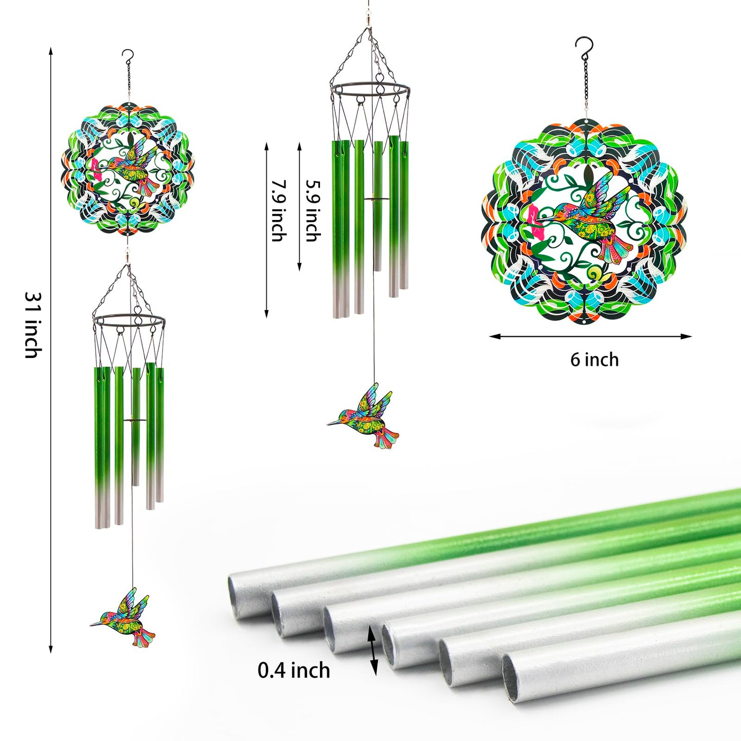 Wind Chimes with Hummingbird Wind Spinner, Gifts for Men, Women, Retirement, Teacher, Parents - Outdoor Hanging Decor Clearance for Garden, Patio, Backyard Or Porch