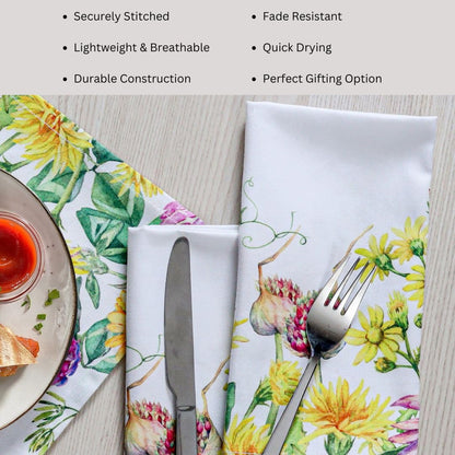 DineNest Dinner Napkins 100% Cotton 18x18 Inch Set of 4 - Perfect for Dining Special Occasions Restaurant Wedding Tea Party Christmas - Soft Durable Washable - Spring Summer Floral Cloth Napkins