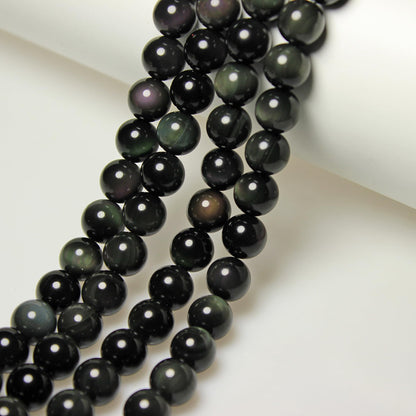 MJDCB Rare Collection Natural Stone Beads Rainbow Obsidian Round Loose Beads for Jewelry Making DIY Bracelet Necklace (8mm)