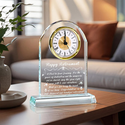 Retirement Gifts for Women Men, Personalized Alarm Clock with Warm Night Light, Decorative Commemorative Keepsake for Retired Coworker, Boss, Teacher, Friends, Happy Retirement Table Decor (Glass)