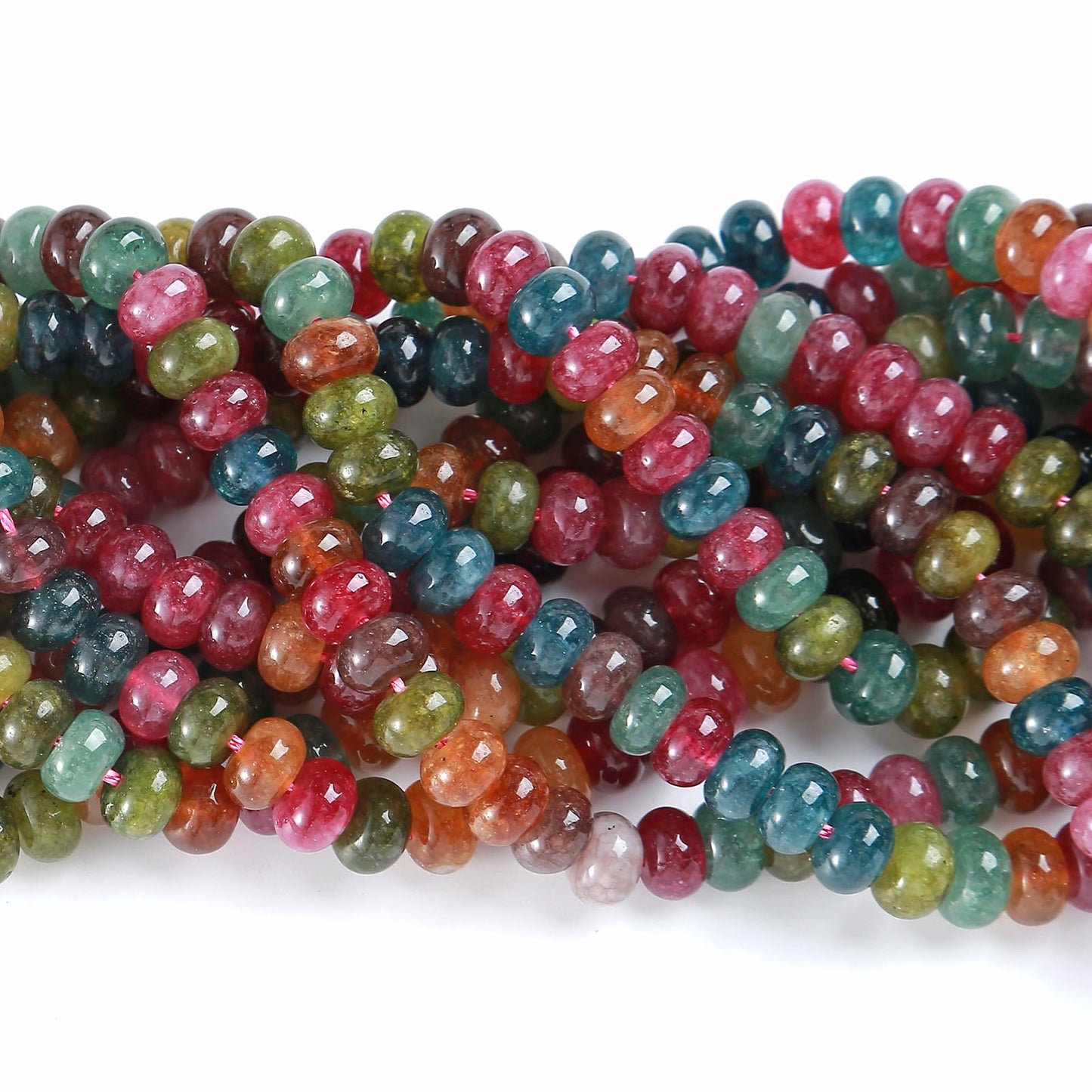 76pcs 5x8mm Natural Stone Colored Tourmaline Rondelle Spacer Loose Beads Abacus Disk Stone Round Loose Gemstone Beads for Jewelry Making DIY Bracelet Necklace