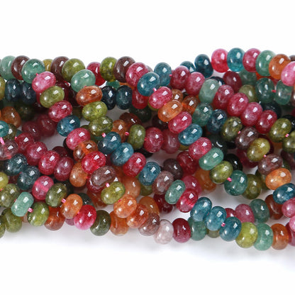 76pcs 5x8mm Natural Stone Colored Tourmaline Rondelle Spacer Loose Beads Abacus Disk Stone Round Loose Gemstone Beads for Jewelry Making DIY Bracelet Necklace