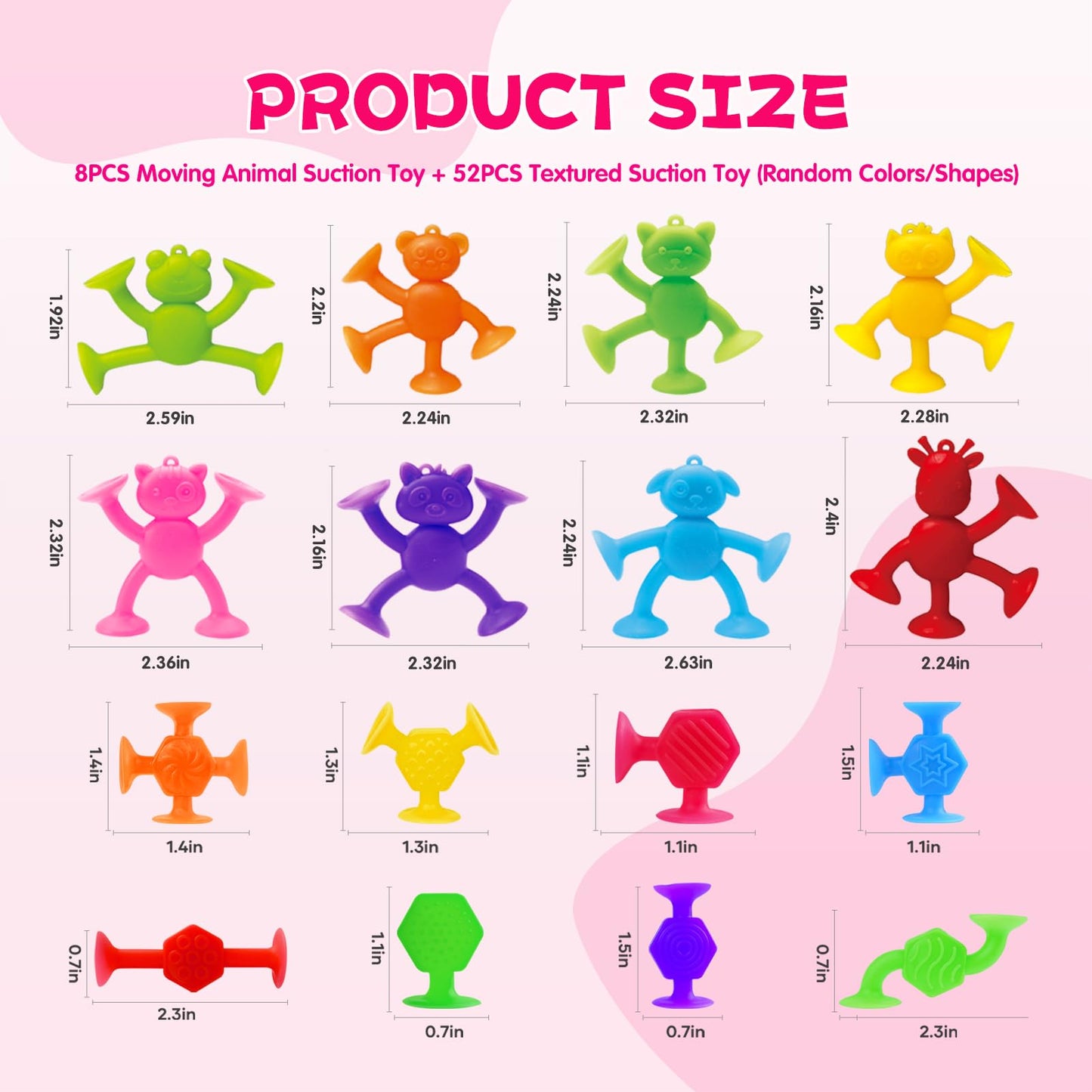 Suction Cup Kids Bath Toys for Toddler Aged 3, 60PCS Animal and Textured Suckers, Montessori Sensory Gifts for Kids 4-8 Years Old, Educational Learning Building Toy