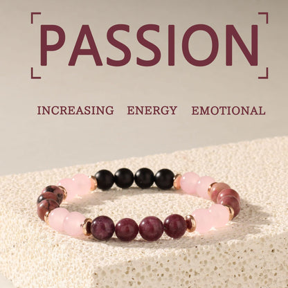 TUQBA Anxiety Relief Beaded Crystal Bracelet for Women Natural Gemstone Beaded Jewelry, Mothers Days Gifts, Christmas, Birthday gift, Onyx, Rose Quartz, Carnelian & Rhodonite