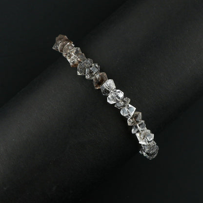 CRYSTALINES Natural Raw Black Herkimer Diamond Quartz Gemstone Bracelets, Rough Quartz Stones Dainty Handmade Boho Bracelet, Healing Crystals Silver Plated Jewelry, Christmas Gift