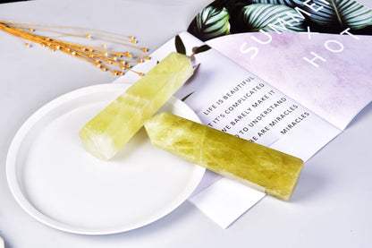 AMOYSTONE Large Lemon Quartz Tower Healing Crystal Obelisk Wand 6 Faceted Reiki Meditation Stone 0.6-1.1 LBS