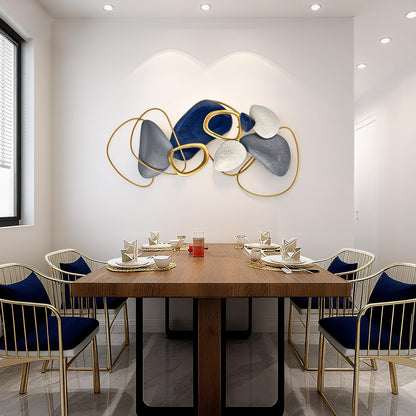 SHERBECK 3D Metal Wall Art Decor Blue Pebble Wall Sculptures Hanging Ornament Modern Abstract for Bedroom Living Room Sofa Background Home Office Kitchen Gold 41.3" L × 19.7" W