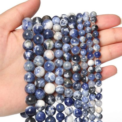 About 45pcs 8mm Natural Stone Beads White Blue Sodalite Beads Crystal Gemstone for Jewelry Making, DIY Bracelet Necklace