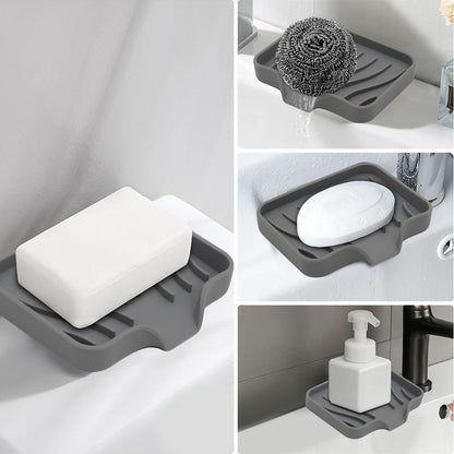 Soap Dish with Drainage, Gray Silicone Soap Holder for Bathroom Sink, 2 Pack