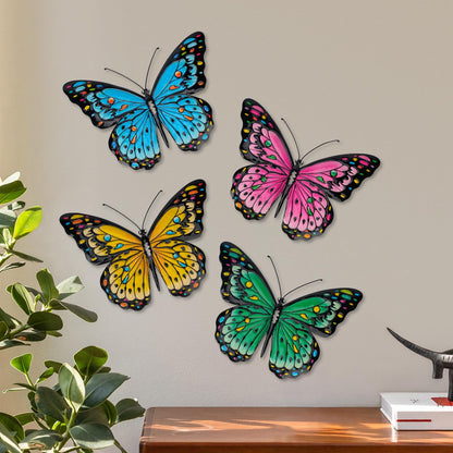 HHUWRUL 4 Pack Metal Butterfly Wall Decor, 9.6-Inch Outdoor Fence Wall Art Decor, Hanging Ornament for Garden, Yard, Living Room, Bedroom