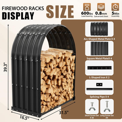 TBMLC Heavy-Duty Black Firewood Storage Shed – Metal Log Holder with 32" Round Roof – Outdoor Wood Rack for Patio, Deck & Fireplace – Weatherproof Lumber Stand for Firewood (2.7FT Diameter Roof)