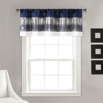 Lush Decor Night Sky Sequins Valance Curtain Single, 52"W x 18"L Navy & White - Kitchen Curtains Valances For Windows - Bathroom Curtains Window