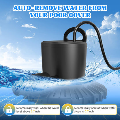 GAIZERL Pool Cover Pump, 3000L/H Automatic On Off Swimming Pool Cover Pump with 2 Garden Hose Adapters, 23ft Drainage Hose, and 49ft Power Cord, Submersible Water Pump for Pool, Tubs, and Water Beds