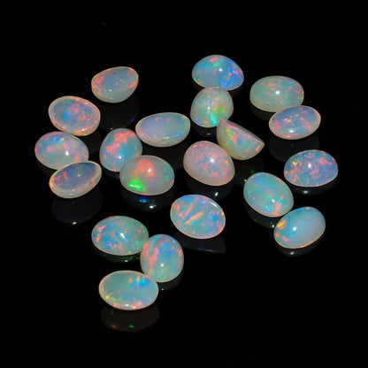 (1 PCS, 8X6MM) AURA GEMS Natural Ethiopian Opal Oval Cabochon, Opal Loose Gemstone For Jewelry Making, Fire Play Color Opal Oval Cabochon Cut All Calibrated Sizes