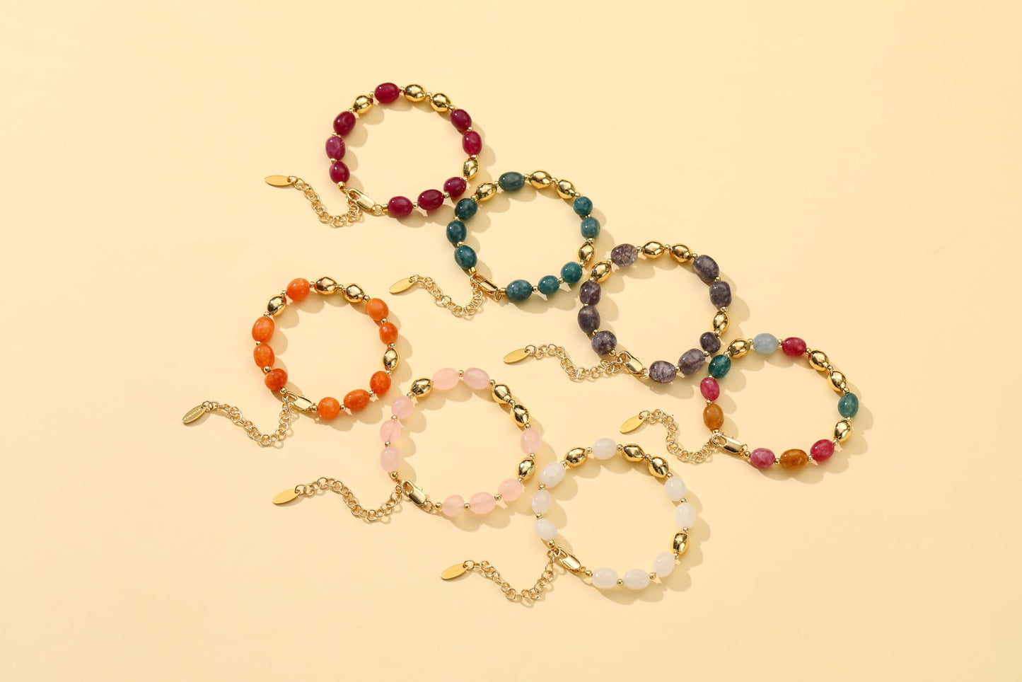 NVWAROCK Beaded Bracelet for Women, Gemstone Bracelet, 14K Gold Plated Stackable Handmade Oval Stone Bracelet Jewelry Gift - Purple