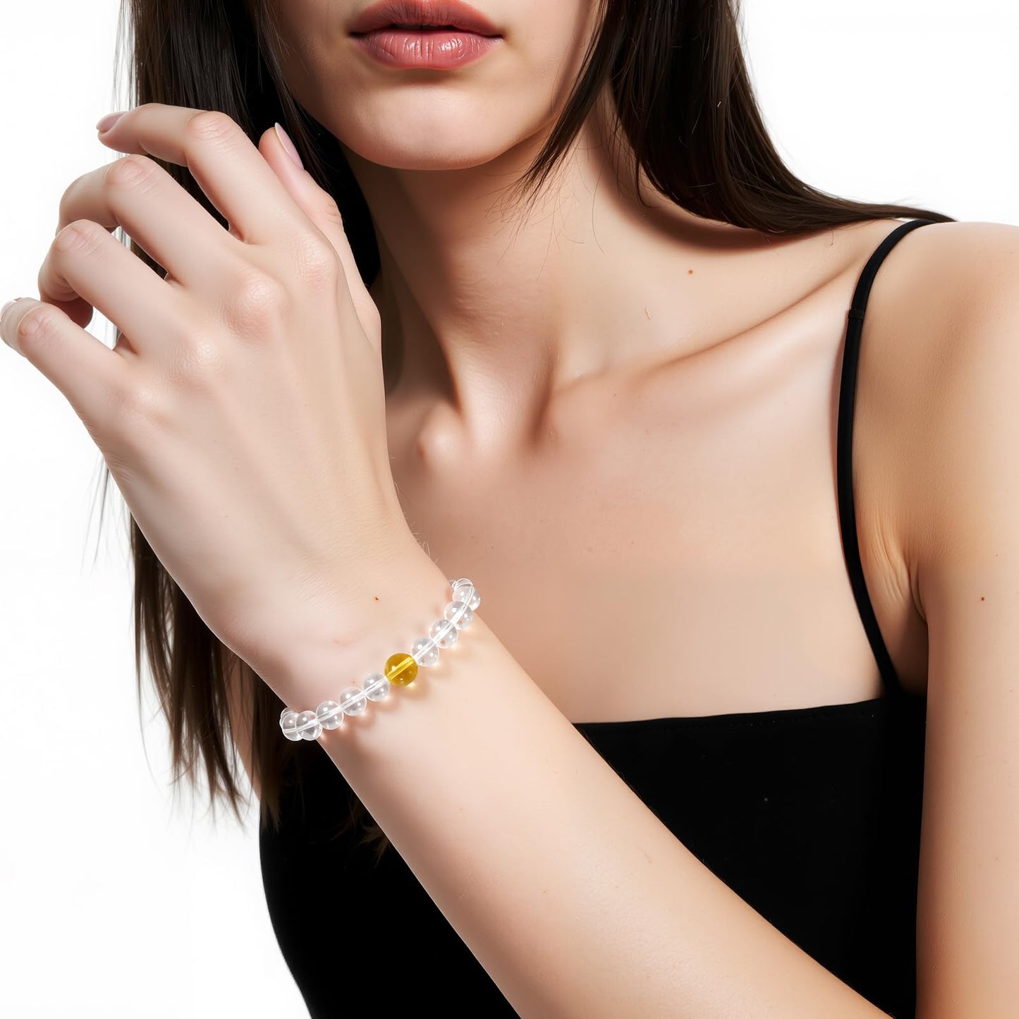 plyosdey Bracelet for Women Natural Stone 8mm Beaded Stretch - Crystal Bracelet for Meditation Yoga, Positive Aura Jewelry Gift for Her (Clear Quartz)