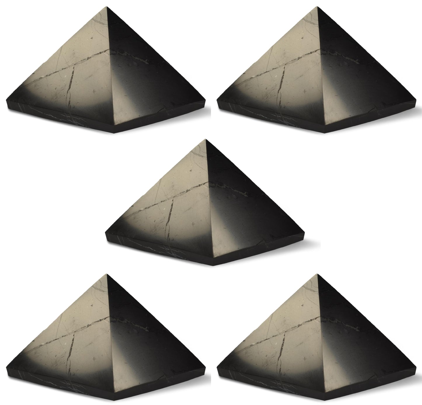 Shungite World 5 pcs Authentic Shungite Pyramid Polished 50 mm / 1.96" Chakra Energy Natural Healing Crystal Real Black Pyramid Home Office Protection Desk Decor Meditation Reiki Grounding Stone