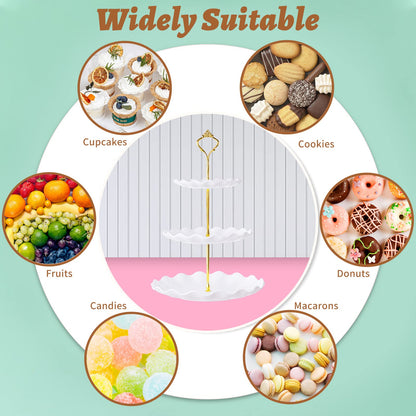 BACUTHY 3 Tier Cupcake Stand Holder, Plastic Cup Cake Stand Towel with Tiered Serving Tray for Cupcakes, Donuts, Fruits and More, White (White)