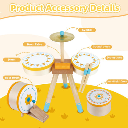 Toddlers Drum Set Toy for 3 Years Old ,Kids Wooden Jazz Drum for Toddlers Montessori Musical Instruments for Boy Girl, Percussion Set Baby Musical Toys, Birthday Gift for 3+ Kids Baby