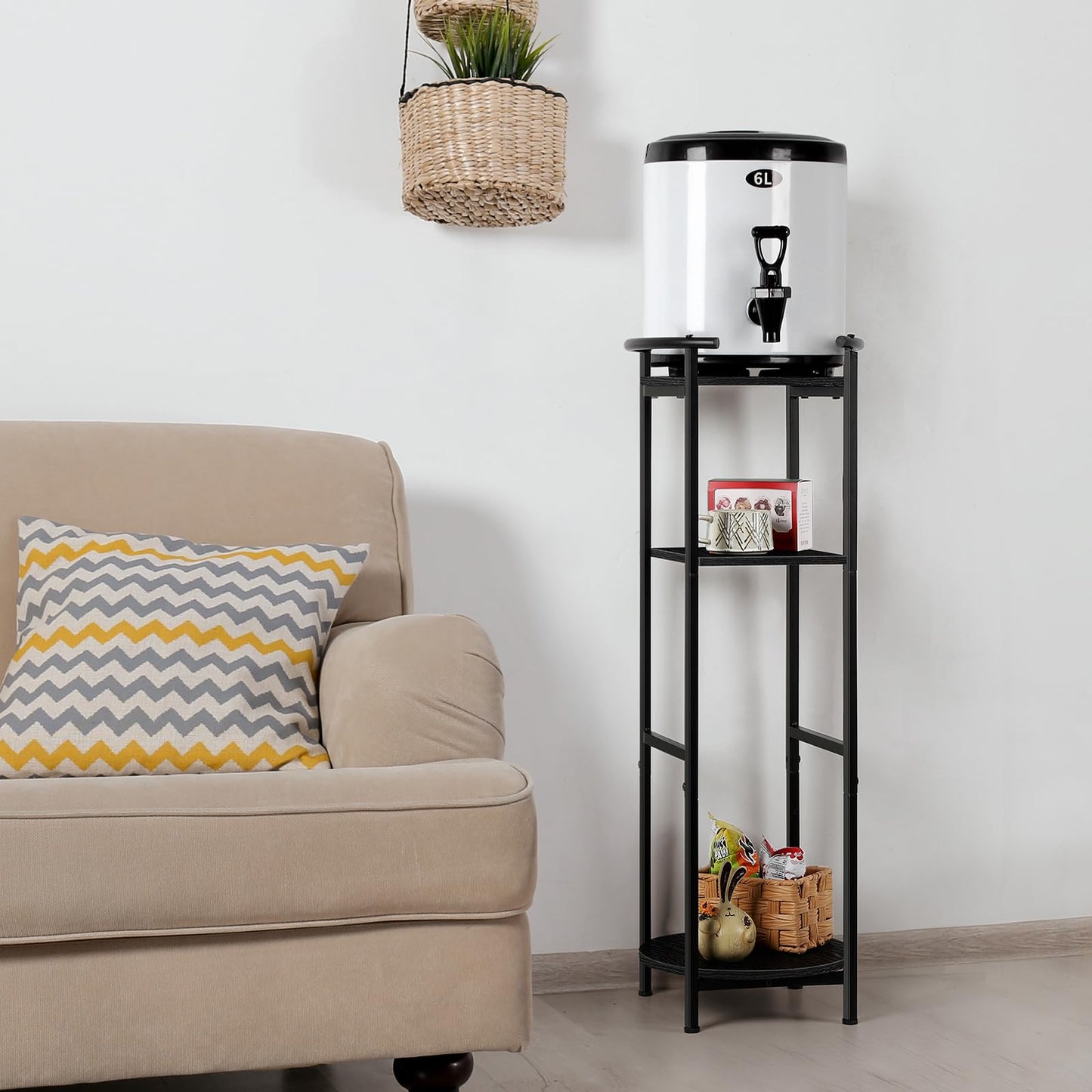 OYEAL Drink Dispenser Stand 3-Tier Water Bottle Jug Holder with 2 Storage Shelves, Multi-Tier Plant Shelf for Ceramic Water Dispenser, Water Filter Bottle, Water Crock Dispenser, Plants, Black
