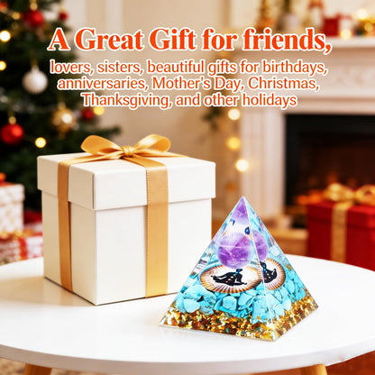 Crystal Column Orgonite Pyramid, Positive Energy Obsidian&Lapis Lazuli Orgone Crystal Healing Pyramid for Reduce Stress, Balance Chakra,Meditation, Attract Luck, Accumulate Wealth&Health (Light Blue)