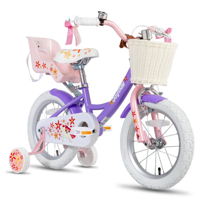 JOYSTAR Unicorn 16 Inch Kids Bike for 4-6 Years Old Princess Girls Bike with Doll Bike Seat Training Wheels Basket Streamer Children Bicycle Purple