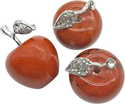 Casaper Red Jasper Apple Figurine Pocket Stone Fruit Sculpture Healing Crystal Statue Home Decoration 1.3" Tall