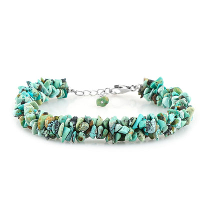 CRYSTALIS Natural Turquoise Beads Braided Rope Bracelet, Chips Nuggets Beaded Gemstones, Chakra Healing Stones, Gift Giving Womens Jewelry, 925 Sterling Silver Bracelet 8 inch