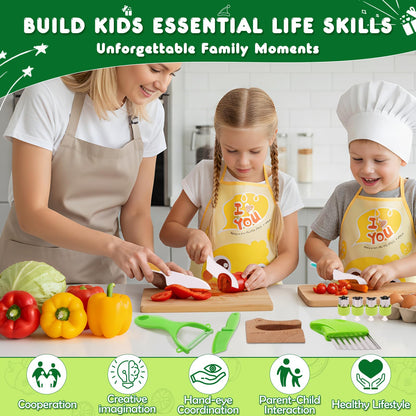 16PCS Kids Cooking Set with Safe Peeler – Montessori Kitchen Tools for Kids Real Kids Knife Set Child-Safe Plastic Knives Toddler Cooking Set Toy Suitable for Ages 3-10 for Toddler