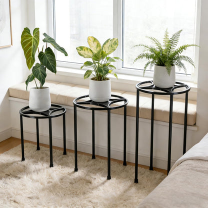 Ferrochef 3 Pack Heavy Duty Metal Plant Stand for Potted Plant for Home Indoor Outdoor, 160 Lbs Capacity Sturdy Construction Plants Riser Rustproof Flower Holder for Garden, Patio Housewarming