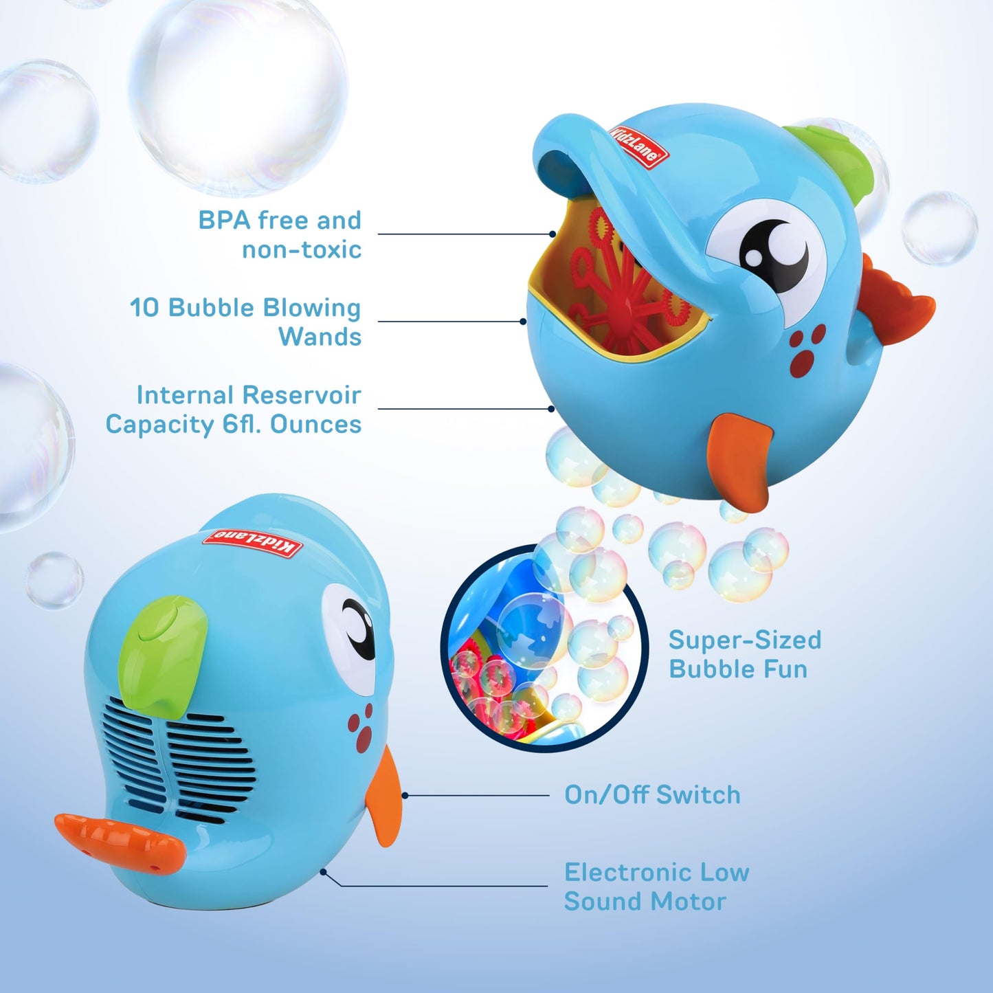 Kidzlane Bubble Maker Machine for Kids - Big Bubbles Speed Blower for Toddler's Outdoor Party Play - Makes 500 to 1000 per Minute (Bubble Dolphin) - Easter Basket Filler and Easter Gift for Children