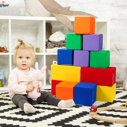 UHAPPYEE Toddler Foam Buliding Blocks - 12 Piece in 2 Shapes Fabric Covered Stacking Block Sets -Soft Play Set for Kids Idea for Building and Throwing Fun-Red