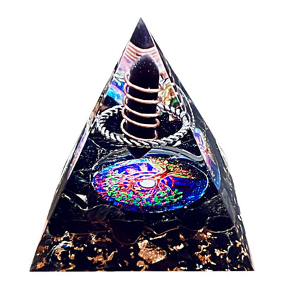 Saefheled Crystal Column Orgone Pyramid,Natural Energy Obsidian Orgonite Crystal Healing Pyramid for Reduce Stress,Balance Chakras, Enhance Meditation, Attract Luck, and accumulate Wealth Health(6cm)