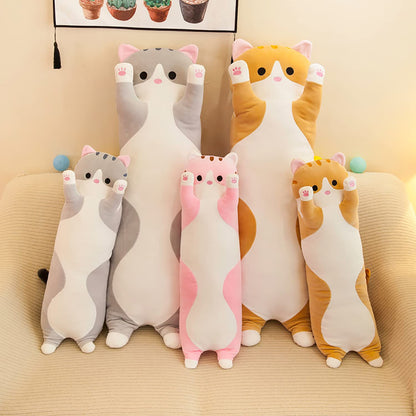 Handytoolinc Soft Cat Plush Pillow Long Stuffed Animals Sleeping Pillow Cotton Kitten Pillow Cute Long Body Pillow Gift for Kids Girlfriend (35.4inch/90cm,Pink)