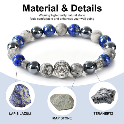 Lapis Lazuli Bracelet for Men, 10mm Elastic Adjustable Bead Bracelet, Terahertz, Lapis Lazuli, Map Stone Natural Gemstone Bracelet, Perfect for Anniversary, Christmas,Thanksgiving Gifts, Men's Jewelry Accessories.
