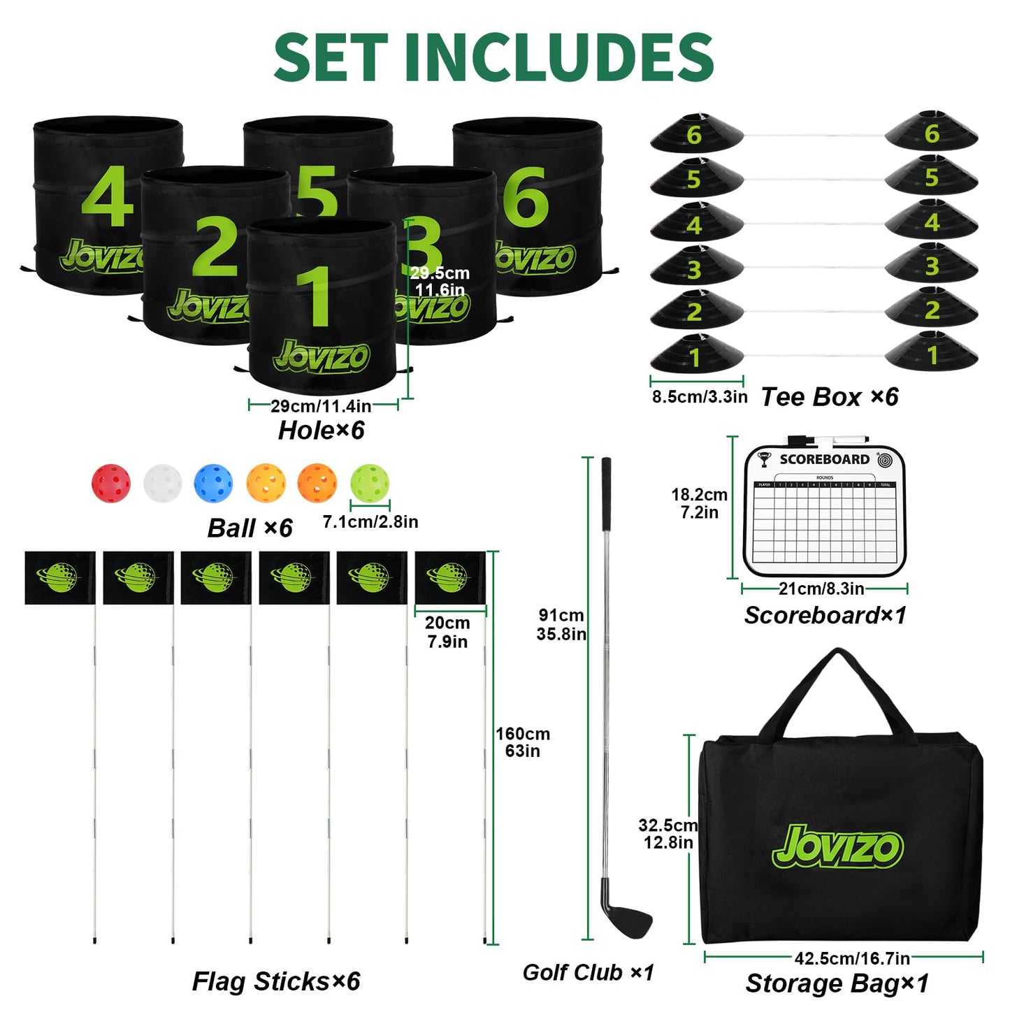 Jovizo Backyard Golf Game Set, 6 Hole Portable Golf Yard Game with Flags, Balls, Club and Scoreboard, Outdoor & Indoor Lawn Practice Game for Family and Friends