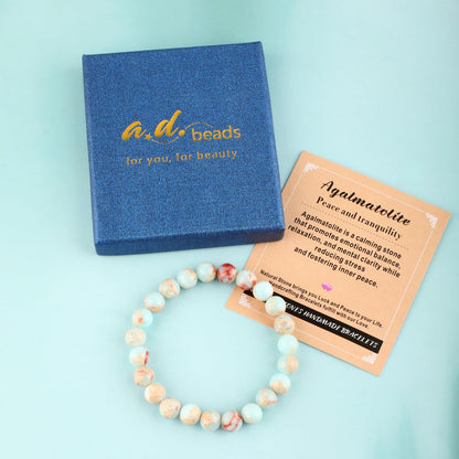 AD Beads 4mm Handmade Agalmatolite Elastic Bracelet – Natural Gemstone for Peace and Tranquility – Meditation, Yoga, Healing and Energy Gift for Men Women