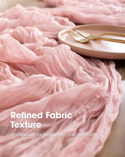 Pureegg 2-Pack Cheesecloth Table Runner, 120'' Easter Spring Boho Gauze Table Cloth Decorations for Party, Baby Shower, Wedding and Farmhouse, Fabric Room Decor, Dusty Pink