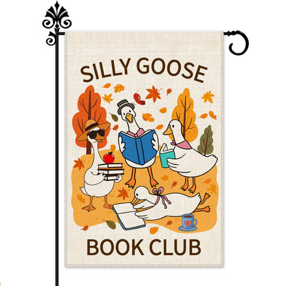 Hafhue Silly Goose Book Club Garden Flag, 12 x 18 Inch Double Sided Funny Duck Book Yard Garden Lawn Porch Court Decor Flag, Fall Season Bookworm Gifts for Book Goose Lover Librarian Books Club Member