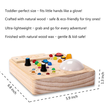 JOYKEKE Montessori Wooden Busy Board Activity Board with Tap Clap Light, Safe Durable Sensory Educational Toy for 1-4 Year Olds, Build Fine Motor & Hand-Eye Coordination for Toddler Boys & Girls