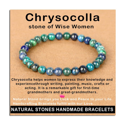 AD Beads Handmade Gemstone Stretch Elastic Bracelet Crystal Healing Reiki Nature's Beauty and Spiritual Essence Unisex (4mm, Chrysocolla (Wise Women))