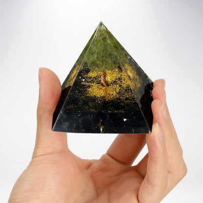 EternalOrgone Tree of Life Orgone Pyramid for Positive Energy, Orgonite Peridot&Obsidian Healing Crystal Pyramids for Reduce Stress Chakra Reiki Healing Meditation Attracts Lucky and Success