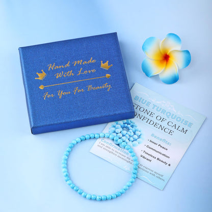 Bymitel 4mm Blue Turquoise - Handmade Reiki Gemstone Stretch Bracelet, Natural Beauty & Spiritual Essence, Crystal Healing for Unisex Adults