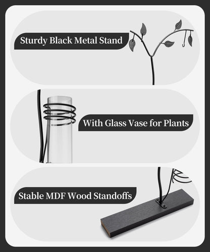 Afuly 4x6 Picture Frame Black with Metal Stand Glass Vase, Double Sided Glass Photo Frames, Wood Picture Frames Desk Modern Home Decor Anniversary wedding Gift for Couple Grandma Mom